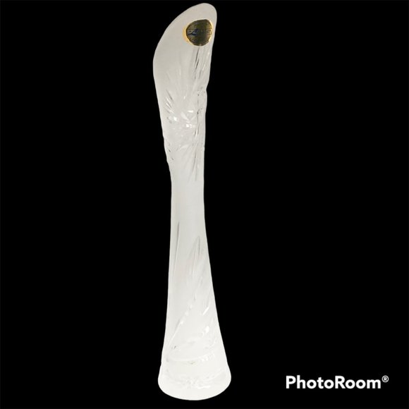 Vintage LESWAL Etched Vase Hand Cut Lead Crystal SWUNG Art Glass Made in Poland - Picture 2 of 16